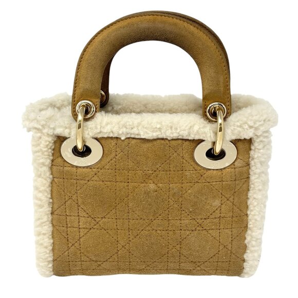 Christian Dior Lady Dior Cannage Mouton 2way Mini Bag Camel Gold Suede [105603] - Picture 8 of 15